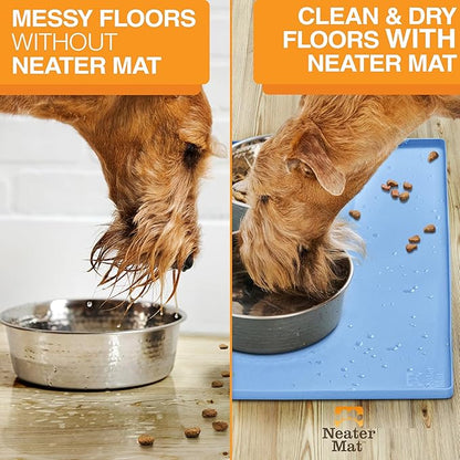 Neater Pet Brands Neater Mat Pet Mats for Food and Water, Cat &amp; Dog Bowl Mat Waterproof Silicone, Feeding Tray, Dog Food Mats for Floors, Placemat w/Raised Edge for Under Bowls, 32" x 24", Light Blue