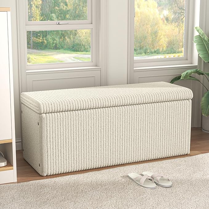 SUN TIME 42" Foldable Velvet Ottoman Bench with Storage，Large Capacity End of Bed Chest, Soft Cushion Seat, Toy &amp; Blanket Organizer, Footrest for Bedroom, Living Room, Entryway, Apartment