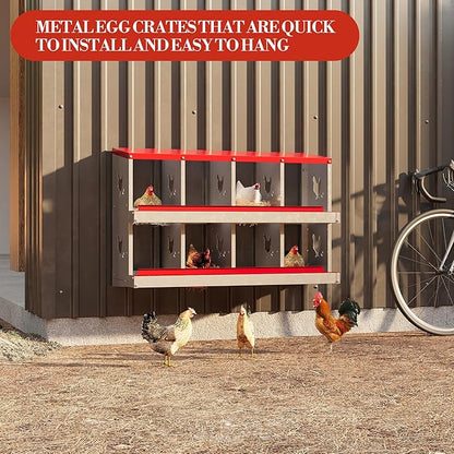 8 Hole Chicken Nesting Box with Roll Out Egg Tray, Rustproof &amp; Ventilated Chicken Laying Boxes for Hens, Chickens, Ducks | Easy-Clean Poultry Coop Accessories