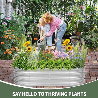 1MORE Galvanized Raised Garden Bed- Planter Garden Boxes Outdoor, Raised Beds for Gardening, 4x2x1ft Metal Garden Bed Kit for Vegetables Flower, Planter Raised Bed with Protective Tape &amp; Tools.Silver