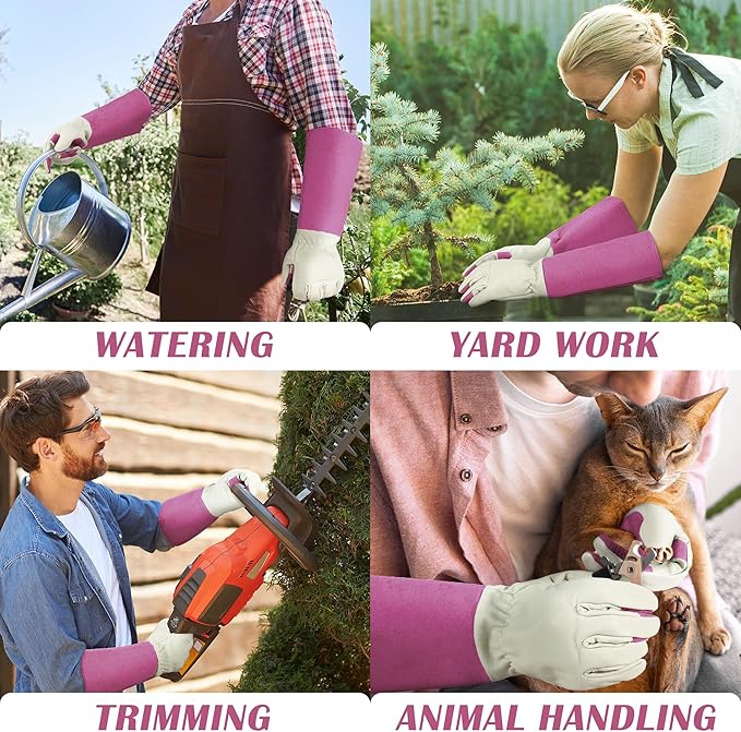 HANDLANDY Rose Pruning Gardening Gloves for Men &amp; Women, Thornproof Long Gauntlet Gloves, Pigskin Leather - Breathable &amp; Durability (Large)