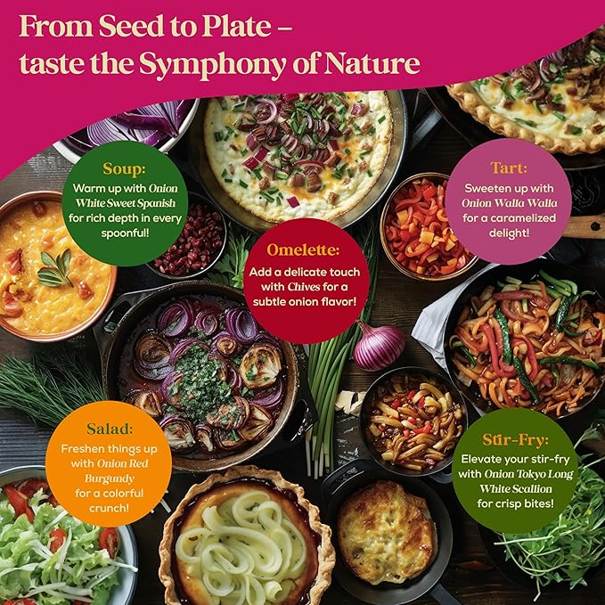 10 Gourmet Onion Seeds for Planting Variety Pack - 2,900+ Non-GMO Heirloom Vegetable Seeds for Growing Indoor &amp; Outdoor: Red Burgundy, Leek, Walla Walla, Grano White &amp; Yellow Sweet Spanish