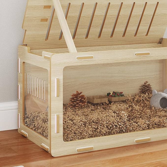 PawHut Hamster Cage with Easy View Acrylic Panels, Small Animal Cage with Air Vents &amp; Openable Roof, Large Habitat for Dwarf, Gerbil, Guinea Pig, Rat, 39" x 20" x 18.5", Oak