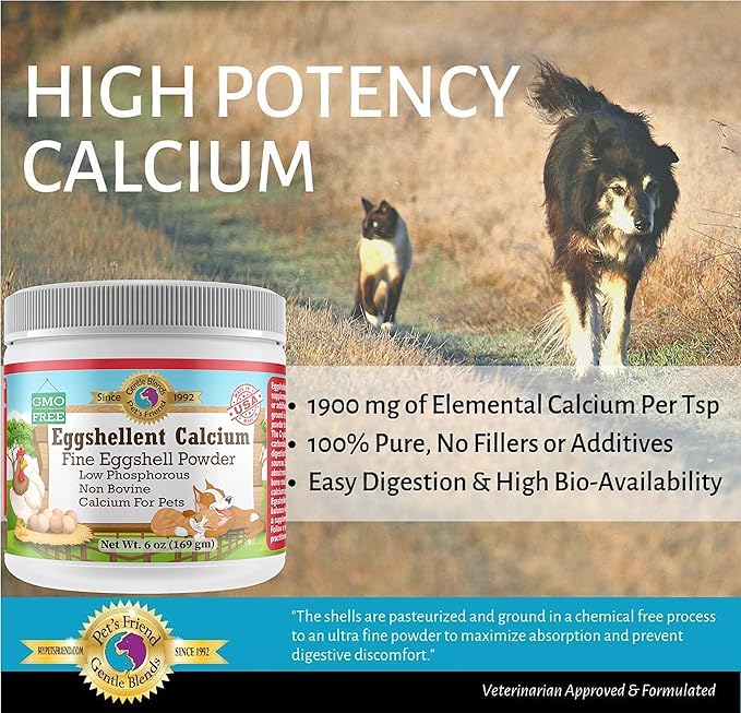 Calcium for Dogs and Cats - Fine Eggshell Powder - Strong Hip &amp; Joint Supplement for Dogs and Cats- Dietary Supplement - No Additives - Pet&
