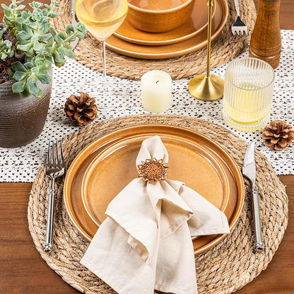 GBHOME Ceramic Dinnerware Sets for 4, 12 Pieces Stoneware Plates and Bowls Sets, Scratch Resistant Dishes, Dishwasher &amp; Microwave Safe, Reactive Glaze-Amber
