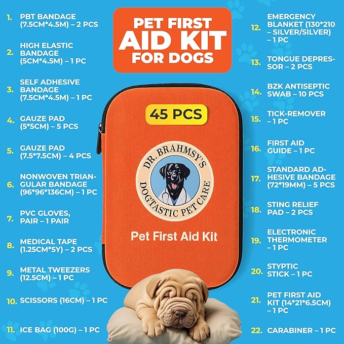 Dr Brahmsy’s Pet First Aid Kit – Emergency Kit for Dogs, Perfect for Travel, Camping &amp; Hiking Essentials