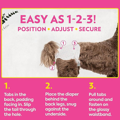 OUT! PetCare Disposable Dog Diapers Female, Potty Training, Dog Diapers, Female Doggie in Heat, Puppy Training, Incontinence, Puppy Essentials 9”-14” Waist (Toy, 32ct)