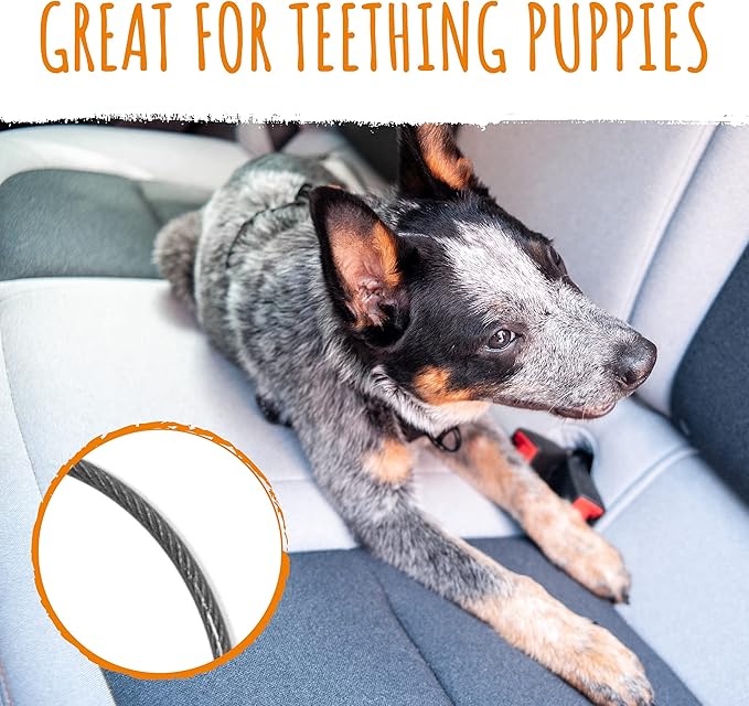 Mighty Paw Dog Seat Belt - Chew-Proof Metal Safety Restraint - Steel Braided Vehicle Tether - Rock Climbers Carabiner Included - Pet Car Leash Seat Belts - Dogs Car Safety Harness -Black, 40cm