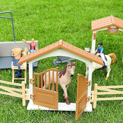 Peagrav Horse Stable Playset with Rider &amp; Horses - Toy Figures for Boys &amp; Girls, Ages 3-8