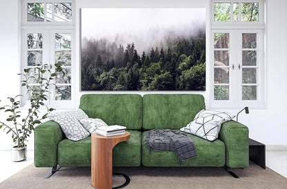 Nature Wall Art Prints - Ocean Forest Mountain Lake Canvas Landscapes - Small to Extra Large Living Room Bedroom Kitchen Bathroom Décor (Foggy Pine Forest, 16L" x 24W")