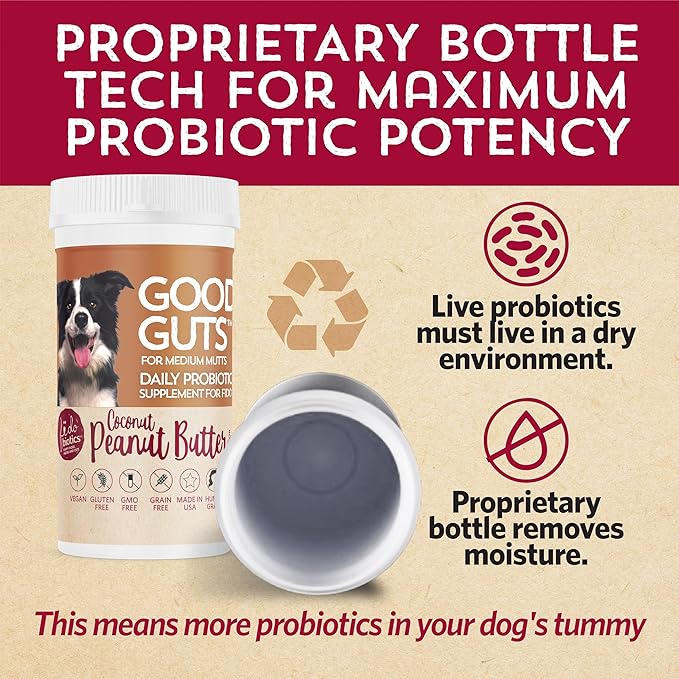 Fidobiotics Good Guts for Medium Mutts Probiotic for Dogs, 6 Billion CFUs, 11 Strains, 5 Digestive Enzymes, 2 Prebiotics, Digestive Gut Health for Dogs, Adult &amp; Puppy Probiotics Supplements (30 Days)