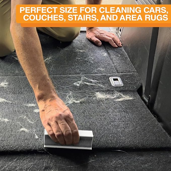 FurDozer X3 PRO Pet Hair Remover &amp; Auto Detailing Tool - Cat &amp; Dog Hair Remover for Carpet, Car Interior, Couch, Bedding, &amp; Furniture - Reusable Pet Hair Removal Tool for Fur &amp; Lint, 5" (Grey, 2-Pack)