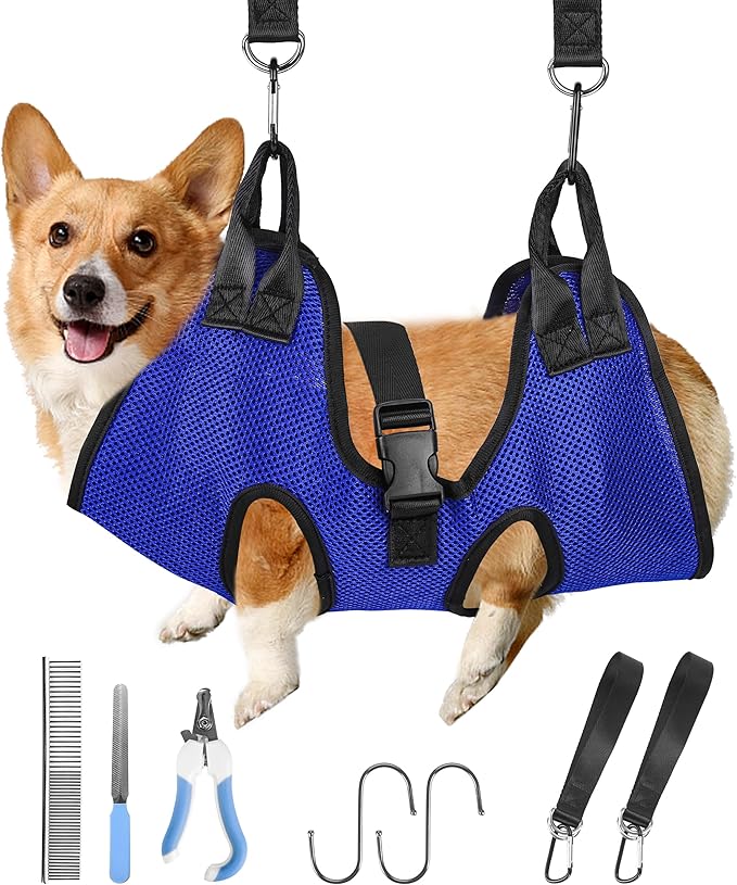 PatiencET Dog Grooming Hammock, Pet Grooming Hammock for Cats &amp; Dogs, Dog Holder for Nail Trimming, Cat Sling for Nail Trimming with Nail Clippers/Trimmer, Nail File, Pet Comb(S)