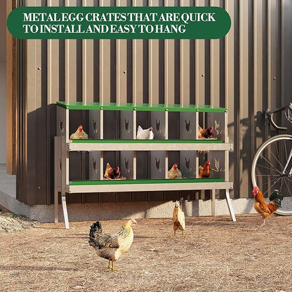 10 Hole Chicken Nesting Box with Roll Out Egg Tray, Rustproof &amp; Ventilated Chicken Laying Boxes for Hens, Chickens, Ducks | Easy-Clean Poultry Coop Accessories, Green with Stand