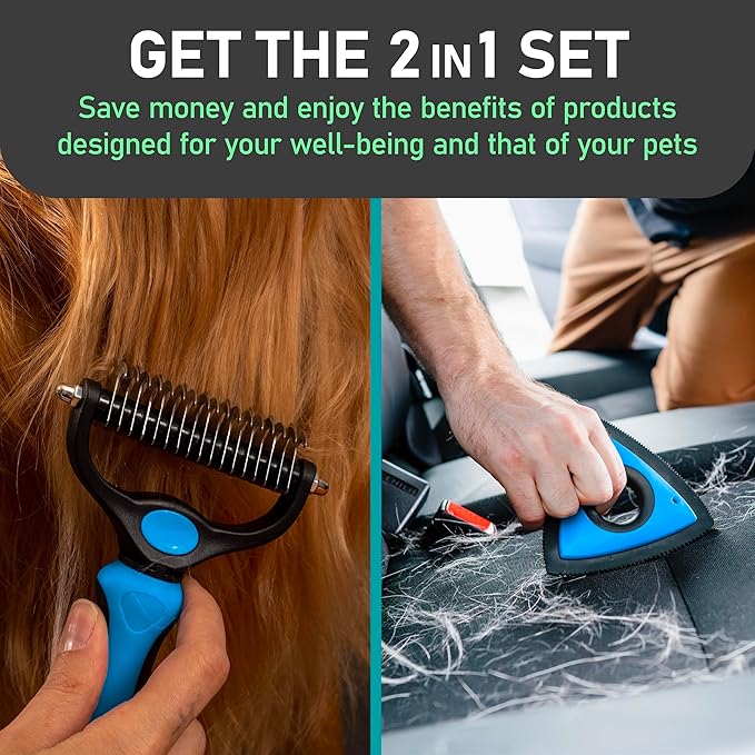Maxpower Planet Pet Grooming Rake and Mini Pet Hair Remover Tool, Undercoat Rake for Dogs &amp; Hair Remover for Car Carpet, Cat Fur Removal and Double-Sided Deshedding Dematting Tool for Dogs and Cats