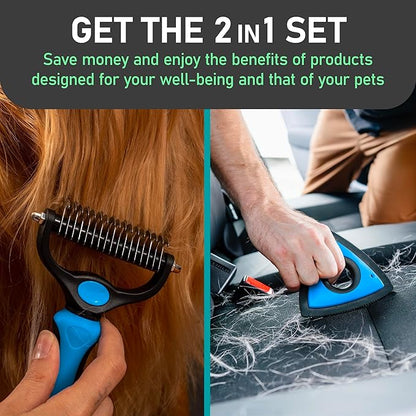 Maxpower Planet Pet Grooming Rake and Mini Pet Hair Remover Tool, Undercoat Rake for Dogs &amp; Hair Remover for Car Carpet, Cat Fur Removal and Double-Sided Deshedding Dematting Tool for Dogs and Cats