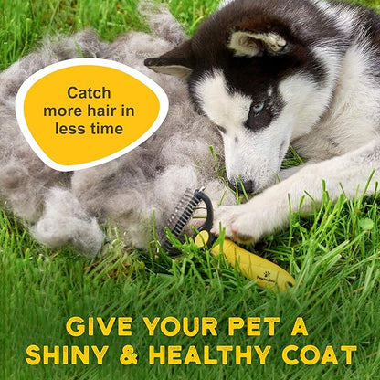Deshedding Dog Brush - Double-Sided Pet Hair Remover for Cats &amp; Dogs - Yellow Undercoat Grooming Rake for Shedding and Dematting