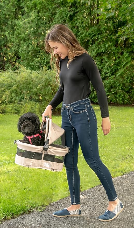 Pet Gear No-Zip View 360 Ultra Lite Pet Safety Carrier &amp; Car Seat for Small Dogs &amp; Cats Push Button Entry, 15", Sand,View 360 Ultra Light 15-inch,Sand