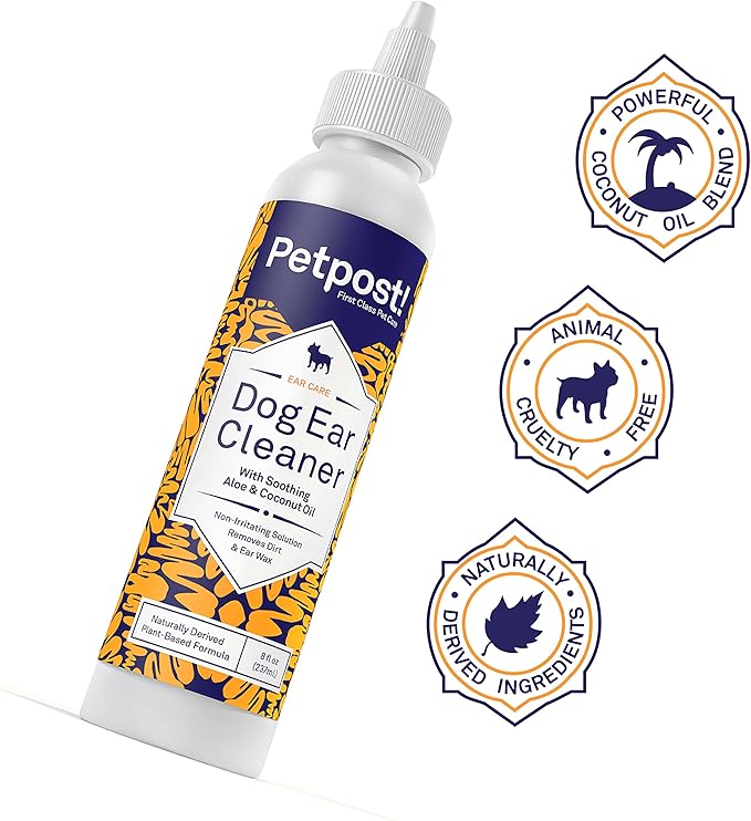 Petpost | Dog Ear Cleaner - Natural Coconut Oil Solution - Best Remedy for Odor - Dog Ear Problems - Chemical &amp; Irritant Free 8 oz.
