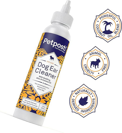 Petpost | Dog Ear Cleaner - Natural Coconut Oil Solution - Best Remedy for Odor - Dog Ear Problems - Chemical &amp; Irritant Free 8 oz.