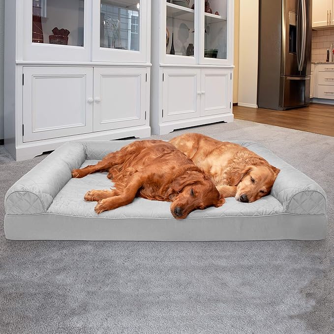 Furhaven Orthopedic Dog Bed for Large Dogs w/ Removable Bolsters &amp; Washable Cover, For Dogs Up to 125 lbs - Quilted Sofa - Silver Gray, Jumbo Plus/XXL