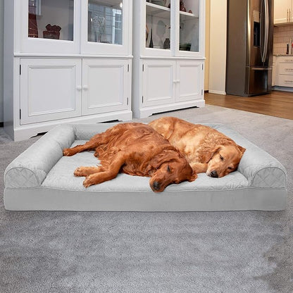 Furhaven Orthopedic Dog Bed for Large Dogs w/ Removable Bolsters &amp; Washable Cover, For Dogs Up to 125 lbs - Quilted Sofa - Silver Gray, Jumbo Plus/XXL