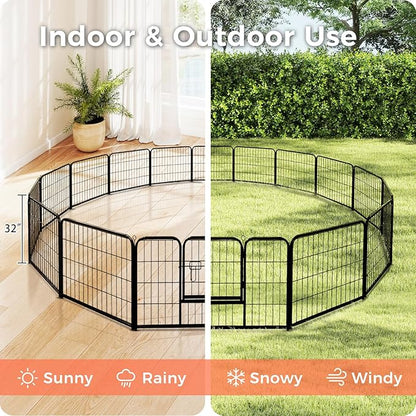 32 Inch Dog Playpen - 16 Panels Metal Pet Exercise Pen for Small-Medium Dogs, Indoor/Outdoor Dog Fence for Yard, Garden, Camping &amp; RV Travel