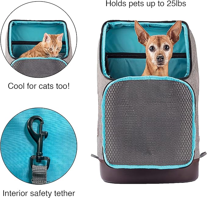 Kurgo Dog Carrier Backpack for Small Pets - Dogs &amp; Cats | Cat | Hiking or Travel | Waterproof Bottom | K9 Ruck Sack (Heather Black)
