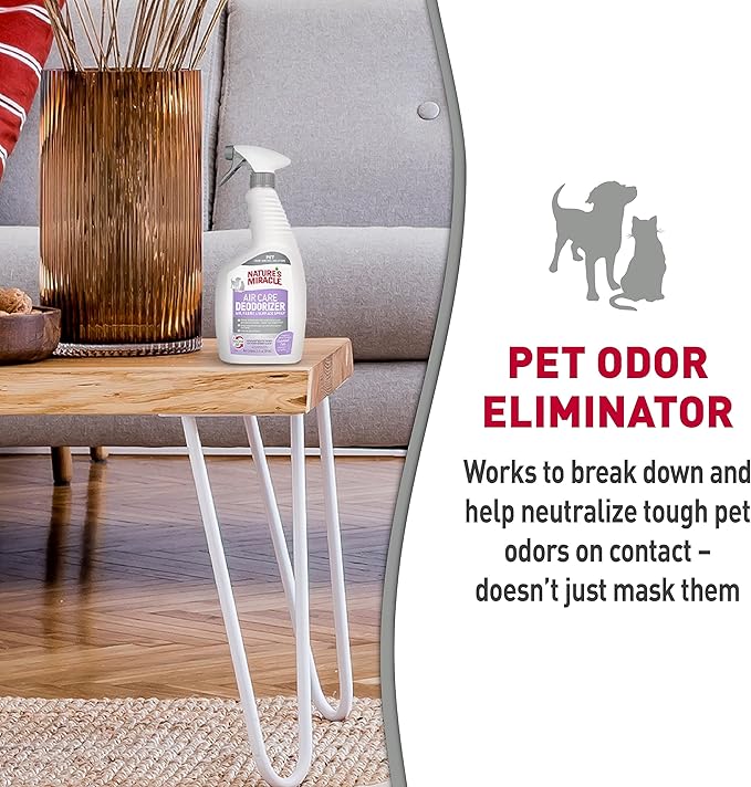 Nature’s Miracle Air Care Deodorizer Air, Fabric and Surface Spray Lavender &amp; Vanilla Scent, 24 Ounces, Pet Odor Eliminator
