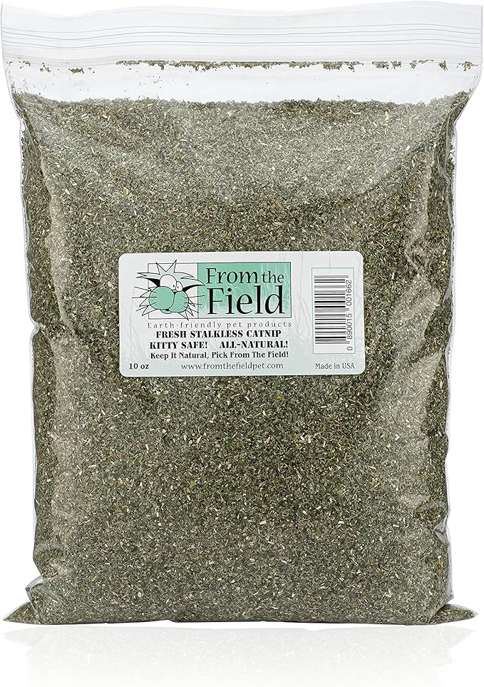 from The Field | Fine Ground Stalkless Catnip | Premium USA-Grown Catnip for Toys &amp; Playtime | Fresh, Potent, Non-Toxic, Eco-Friendly | Safe for Kittens &amp; Cats | Resealable 10 Oz Bag