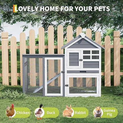 Rabbit Hutch 2-Tier, Small Wooden Chicken Coop for Outdoor Use - Weatherproof Small Animal Hutch with Non-Slip Ramp, 4 Access Doors &amp; Removable Tray for Rabbits, Guinea Pigs, Ferrets (Indoor/Outdoor)