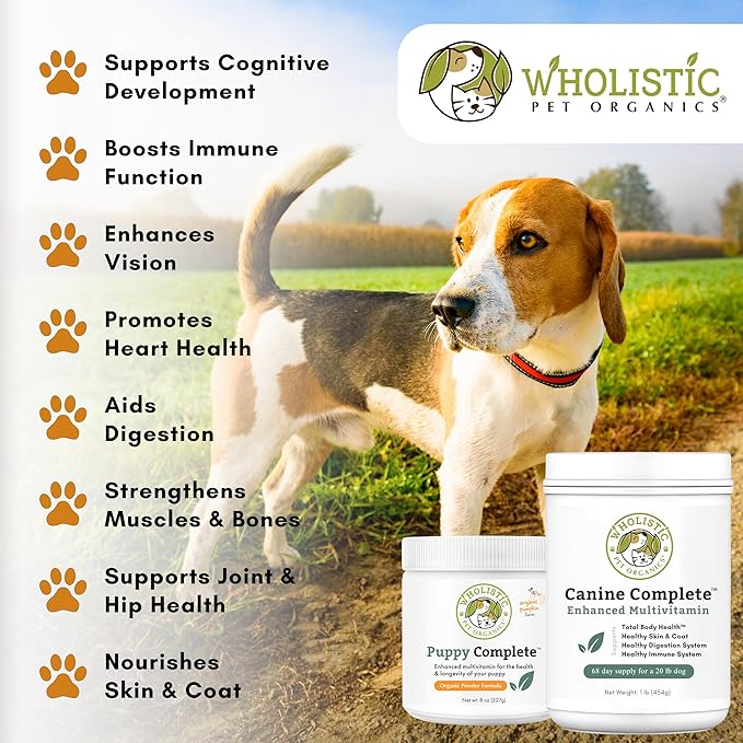 Wholistic Pet Organics Canine Complete - Dog Multivitamin Powder - 2 Lb - Daily Dog Vitamins and Supplements for Homemade Food - Immune System, Skin, Coat &amp; Overall Health - Small and Large Breed