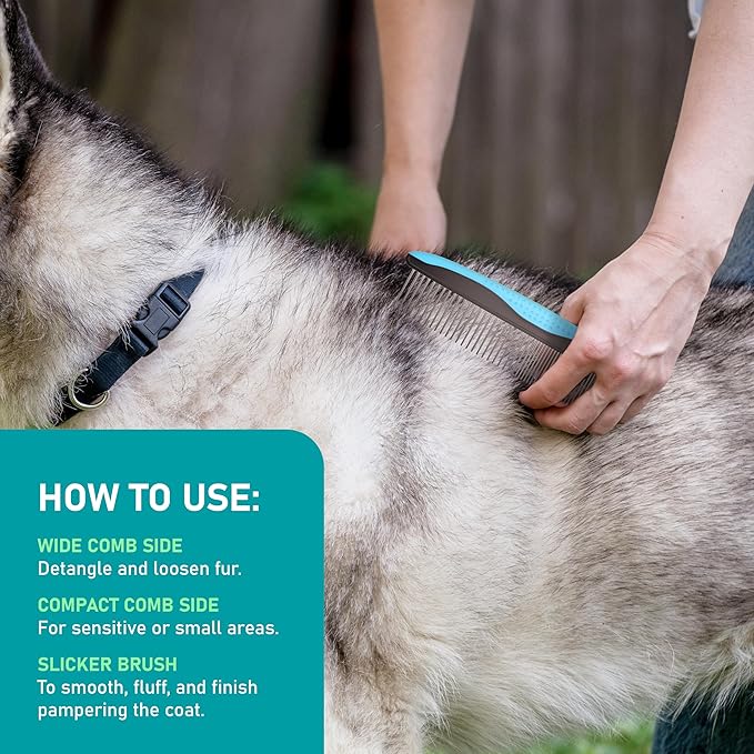 Maxpower Planet Pet Grooming Brush - Double Sided Shedding and Dematting Undercoat Rake Comb for Dogs and Cats,Extra Wide (C2 - Brush &amp; Comb, Large)