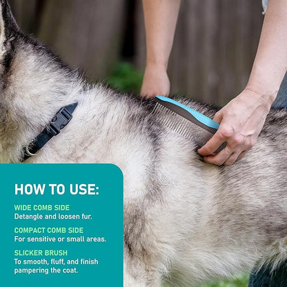 Maxpower Planet Pet Grooming Brush - Double Sided Shedding and Dematting Undercoat Rake Comb for Dogs and Cats,Extra Wide (C2 - Brush &amp; Comb, Large)