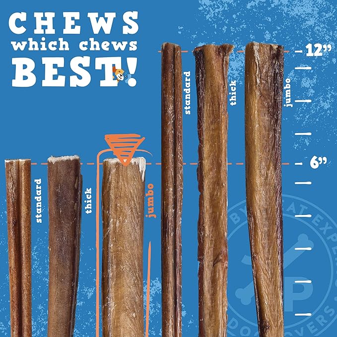 Jack&amp;Pup 6-inch Pizzle Sticks for Dogs (3 Pack) All Natural Jumbo Bully Sticks | Single Ingredient, Long Lasting Bully Sticks for Medium Dogs