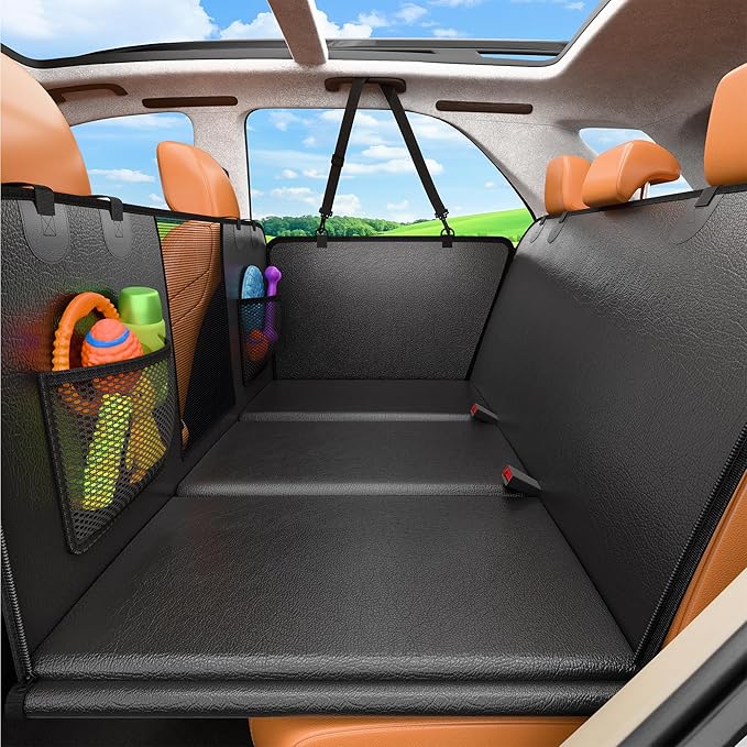 URPOWER PU Leather Back Seat Extender for Dogs – Hard Bottom Dog Car Seat Cover Holds 400 lbs, Anti-Scratch &amp; Waterproof Dog Hammock for Full Size SUVs &amp; Trucks, Dogs Car Bed Pet Backseat Protector