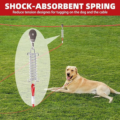 PUPTECK Outdoor Dog Run Cable for Small to Large Dogs up to 125lbs, Heavy Duty Tie Out Cable Trolley System with Runner Pulley Cable Zip Line for Yard, Camping, Long Lead Chain Leash