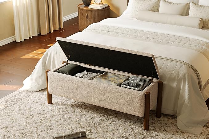 Modern Storage Benches with Walnut Wood Legs, 47&