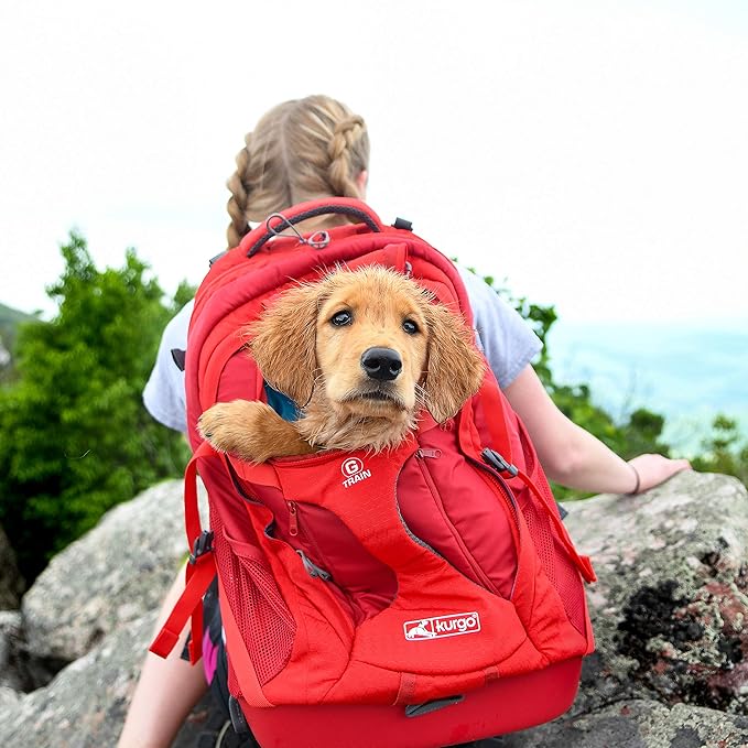 Kurgo G-Train - Dog Carrier Backpack for Small Pets - Cat &amp; Dog Backpack for Hiking, Camping or Travel - Waterproof Bottom - Red