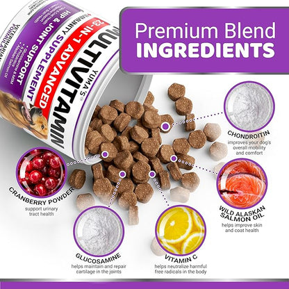 Dog Multivitamin Chewable with Glucosamine - Dog Vitamins and Supplements - 170 Treats - Senior &amp; Puppy Multivitamin for Dogs - Hip &amp; Joint Support - Immune Health, Skin, Heart, Digestion, Probiotics