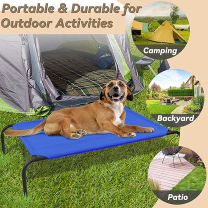 PHYEX Elevated Dog Bed for Medium Dogs, Dog Cot Bed with Sturdy Steel Frame for Indoor &amp; Outdoor Use, Non Slip, Easy to Clean, 43.5 Inches, Blue