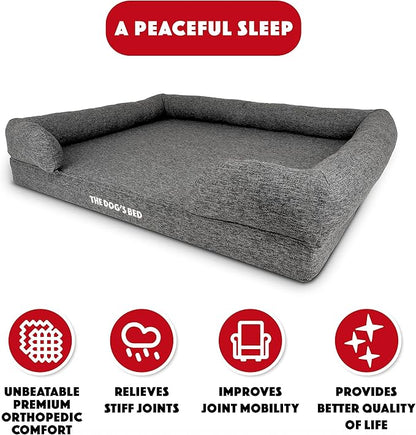 The Dog’s Bed, XL Grey Poly-Linen 43.5x34, Memory Foam, Pain Relief: Arthritis, Hip &amp; Elbow Dysplasia, Post Surgery, Lameness, Supportive, Calming, Waterproof Washable Cover, Veterinary Approved
