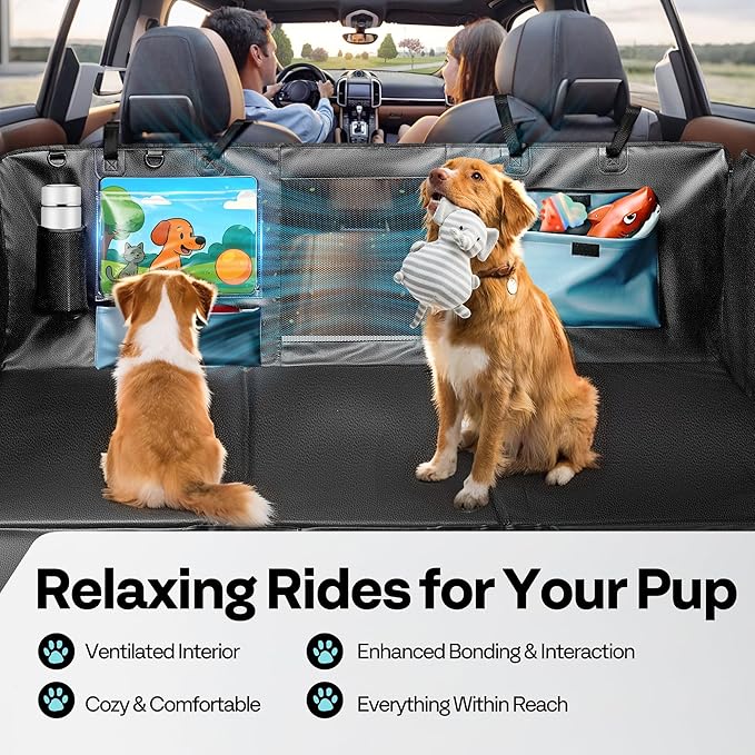 Dog Car Seat Cover for Back Seat 53", Upgraded PU Leather Back Seat Extender with Hard Bottom Holds 400LBS, Waterproof Anti-Scratch, Backseat Cover for Dogs in Car, SUV &amp; Small Truck