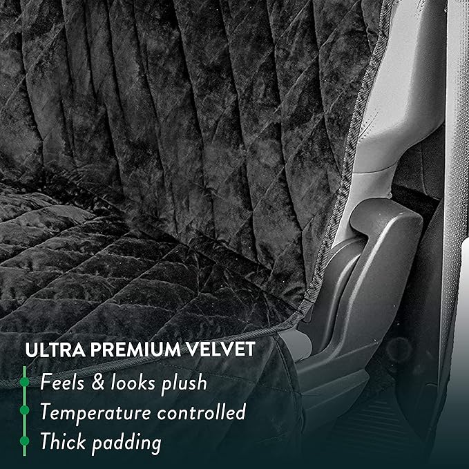 Plush Paws Products Velvet Rear Car Seat Protector w/o Hammock | Washable &amp; Waterproof Back Seat Dog Cover for Car, Truck, &amp; SUV | Nonslip, Tear Resistant Pet Seat Cover | Regular Charcoal