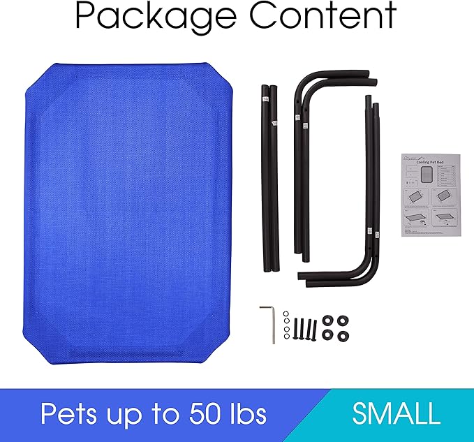 PHYEX Raised Pet Cot for Small Pets, Elevated Dog Bed with Breathable Mesh, Sturdy Steel Frame for Indoor &amp; Outdoor Use, Non-Slip Design, Easy Clean, 33-Inch Blue