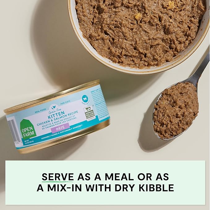Open Farm Canned Kitten Food, Paté for Complete &amp; Balanced Nutrition, Grain-Free and Legume-Free Wet Kitten Food, Chicken &amp; Salmon Recipe, 2.8oz Cans (Case of 18)