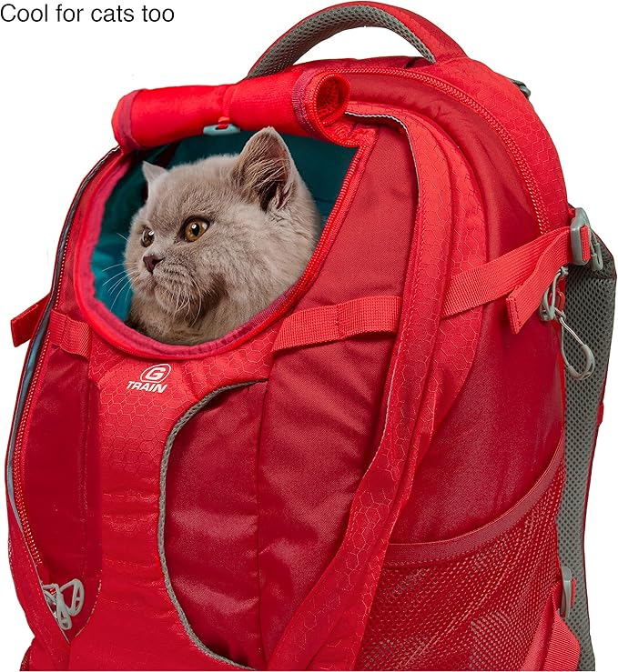 Kurgo G-Train - Dog Carrier Backpack for Small Pets - Cat &amp; Dog Backpack for Hiking, Camping or Travel - Waterproof Bottom - Red