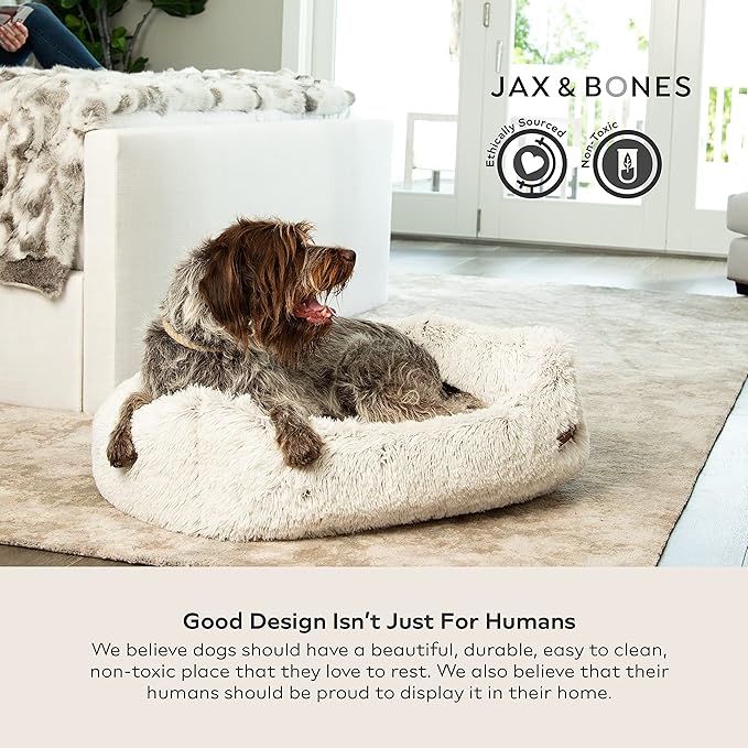 Jax &amp; Bones Dog Napper - Machine Washable Shag Bed for Dogs - Extra Heavy Duty Bolstered Sides - Small White Dog Mat | 24 x 21 Inches