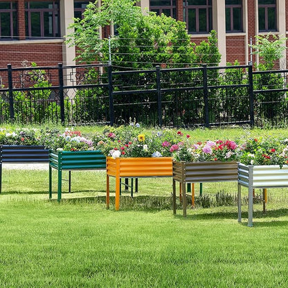 Land Guard Galvanized Raised Garden Bed with Legs, 96×24×32in Raised Garden Beds Outdoor with Drainage Holes, Planter Boxes Outdoor for Backyard, Patio, Balcony, 800lb Capacity, Cream Yellow
