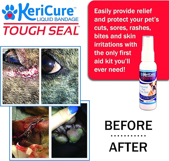 Tough Seal Pet Liquid Bandage Spray for Dogs &amp; Cats - 2oz Calming Wound Care Protection, Protects Cuts and Scratches - Safe if Licked, String-Free Dog Wound Spray